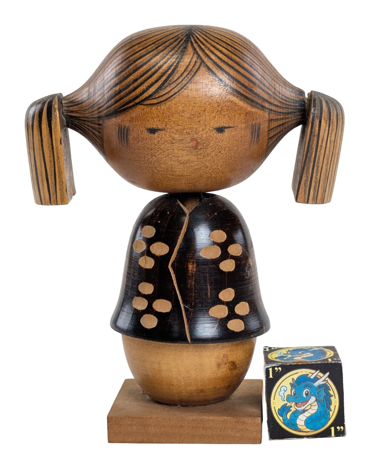 Rare Vintage Creative Kokeshi Doll Girl w/ Pigtails by Norio from Japan, 5.1