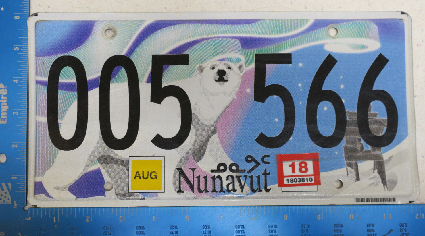 Nunavut License Plate 2018 Passenger Graphic Bear Tag 18 005566 5566