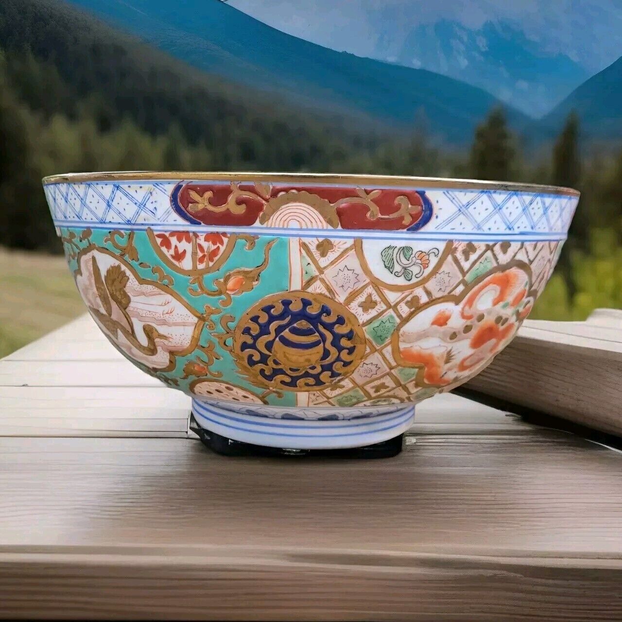 Vintage Chinese Porcelain Bowl 14 X 6.5 Inches For Decor Only Hand Painted Piece