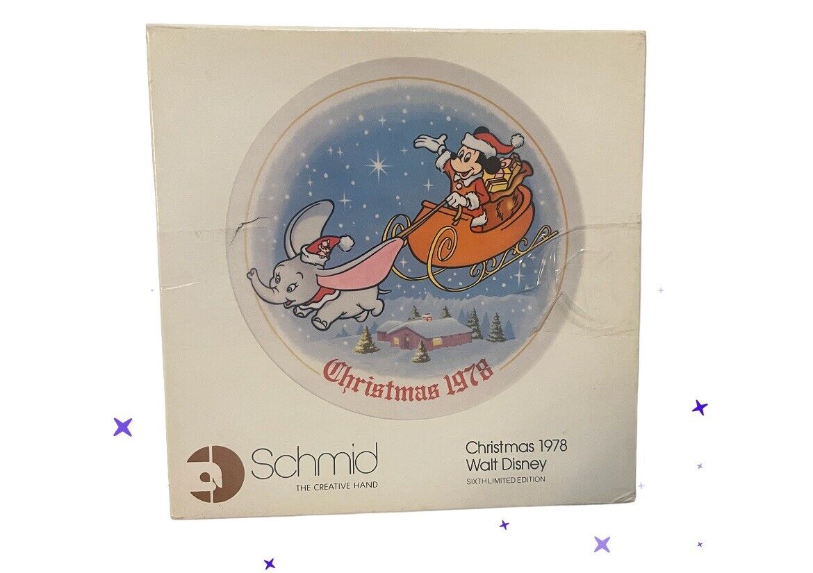 Schmid Walt Disney's 1978 Christmas Collectors Plate Mickey Mouse Dumbo