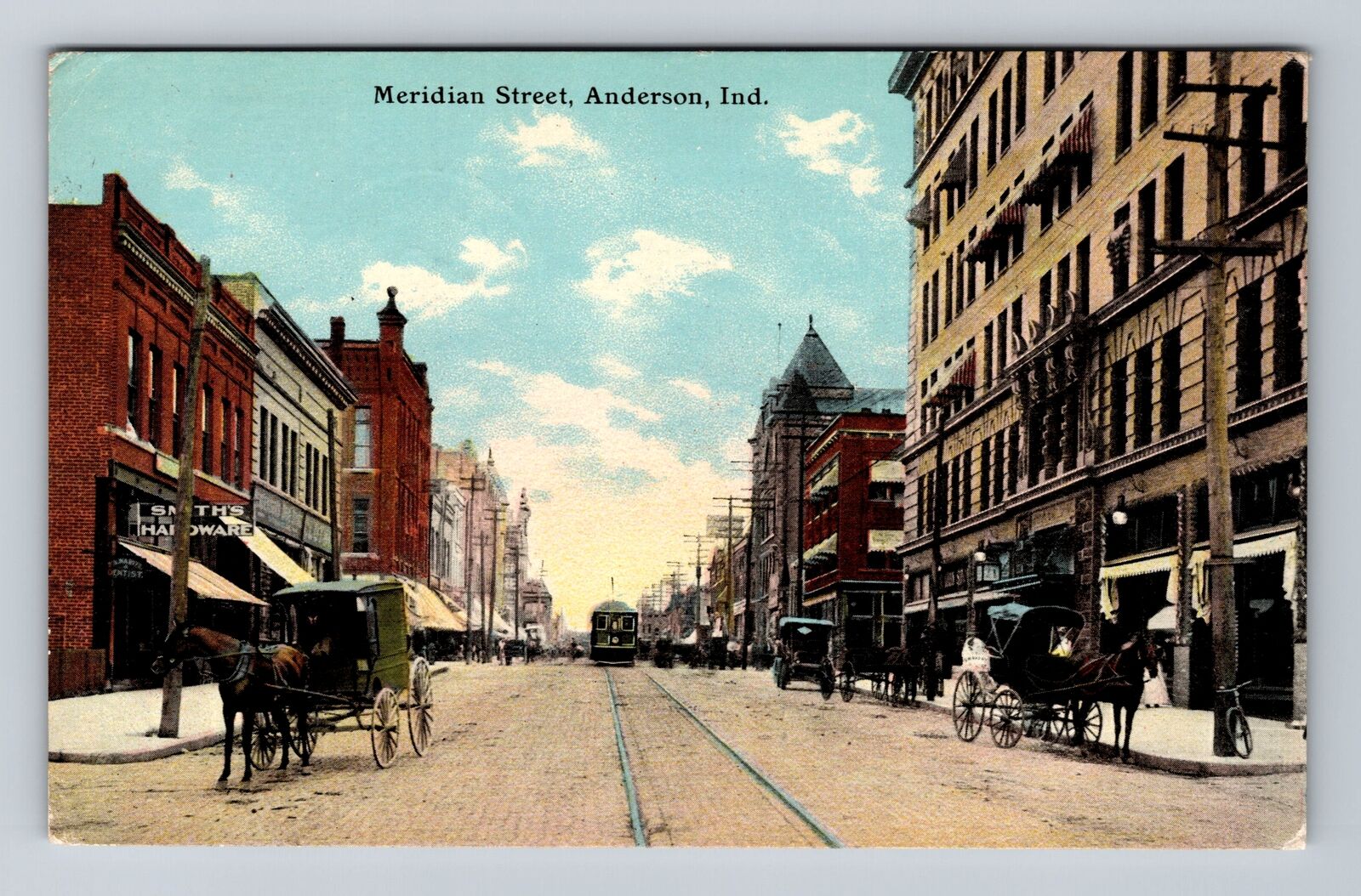 Anderson IN-Indiana, Business District, Meridian Street Antique Vintage Postcard