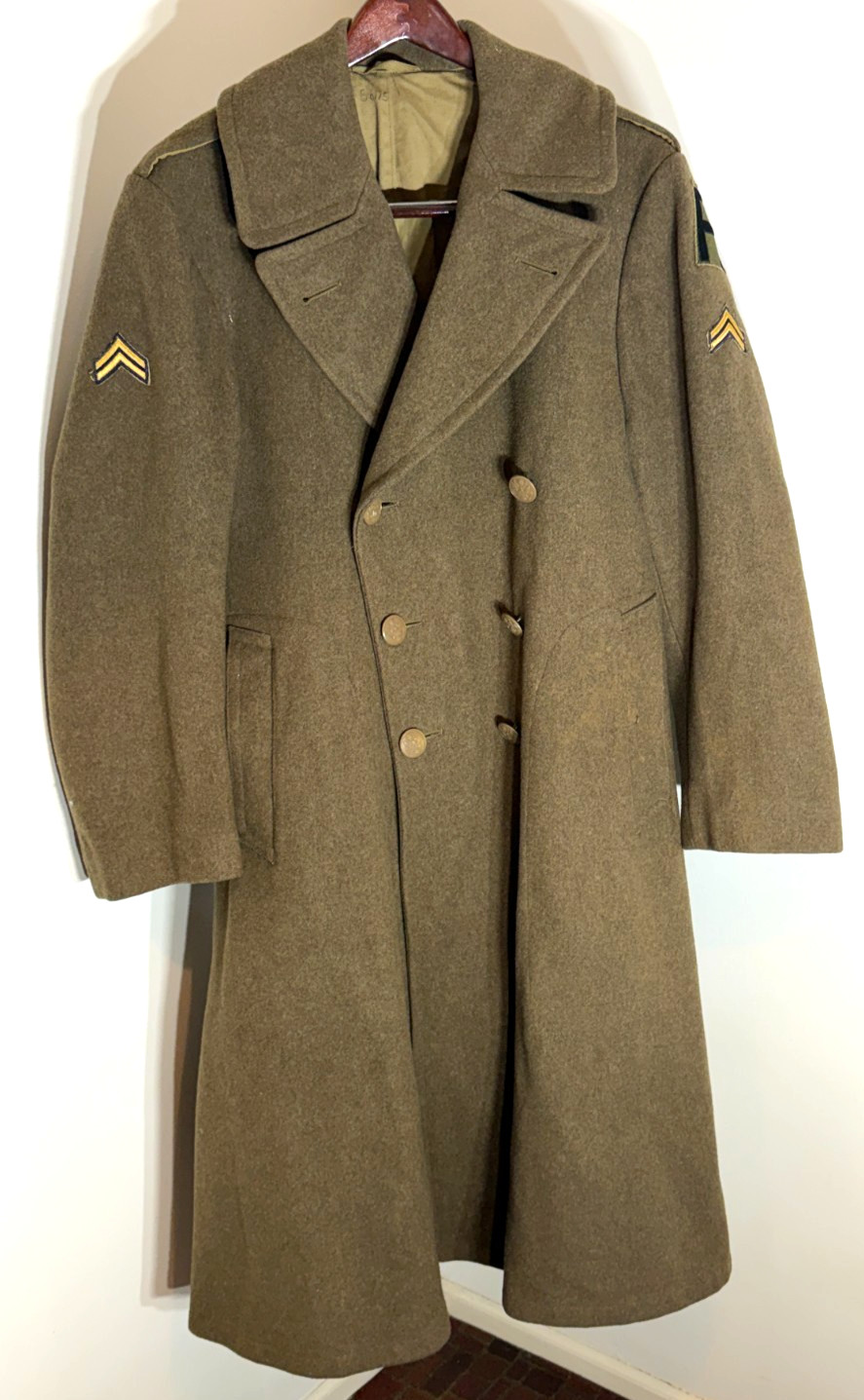 WWII U.S. Army M1939 Wool Overcoat Early Wear‑Under Liner Corporal Rank OD Wool