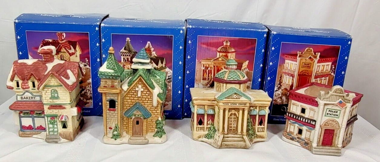 Holiday Time Vintage Village Christmas Village Lighted House NO Cords Lot of 4