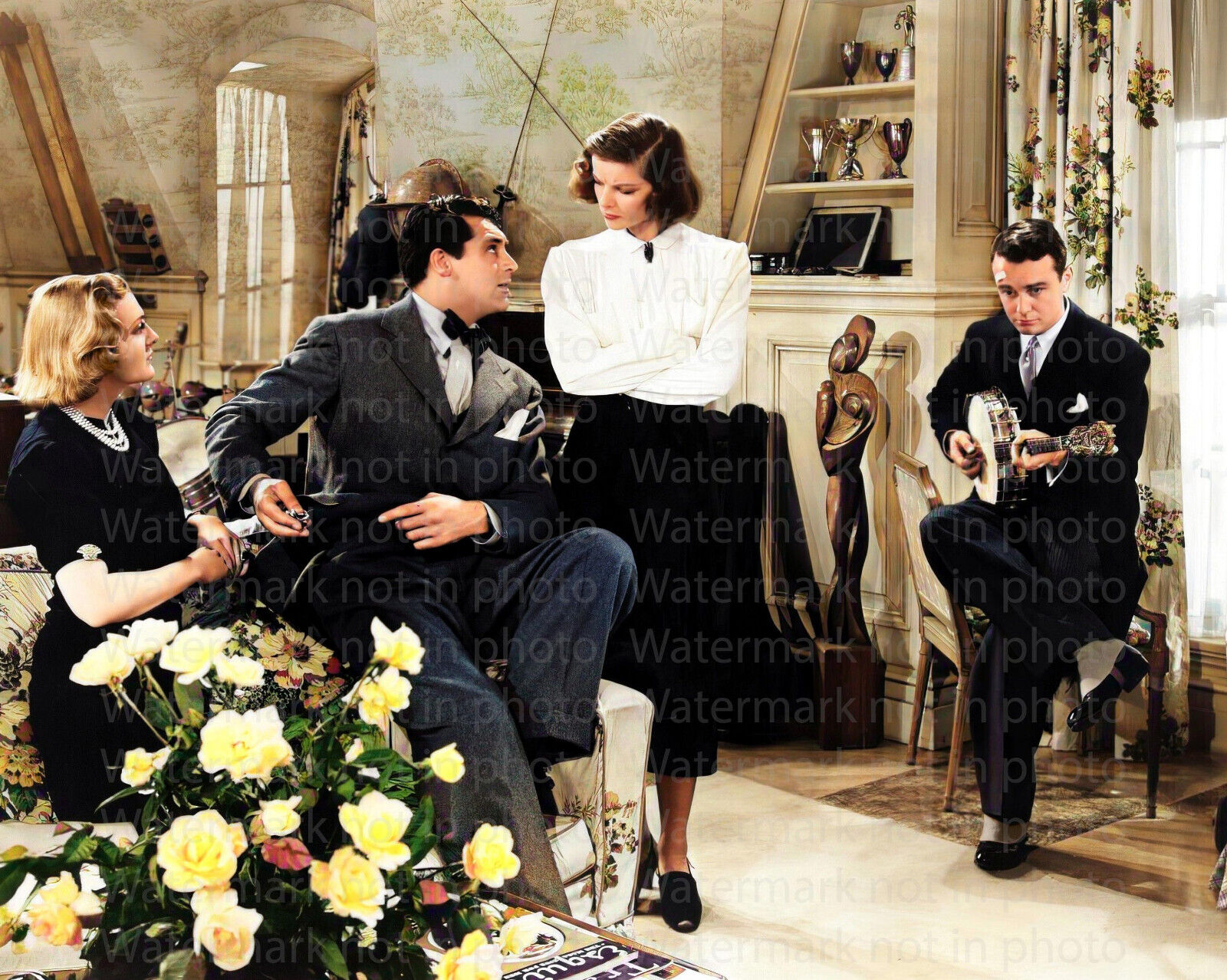 Lew Ayres, Katherine Hepburn & Cary Grant in Holiday 8x10 RARE COLOR Photo 602