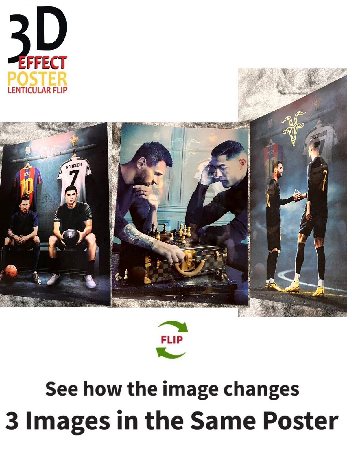 Lionel Messi,Cristiano Ronaldo-3D Poster ,3D Lenticular-3 Images Change
