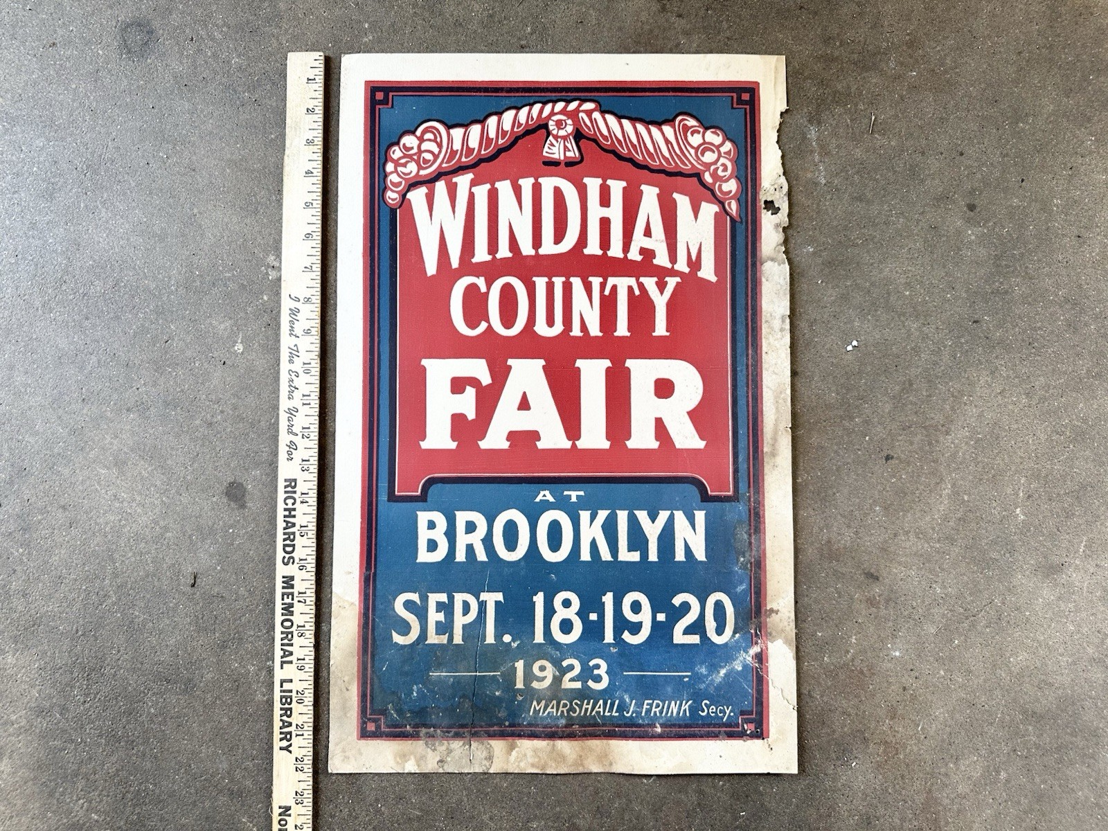Antique 1923 Windham County Fair At Brooklyn Connecticut Poster Advertisement CT