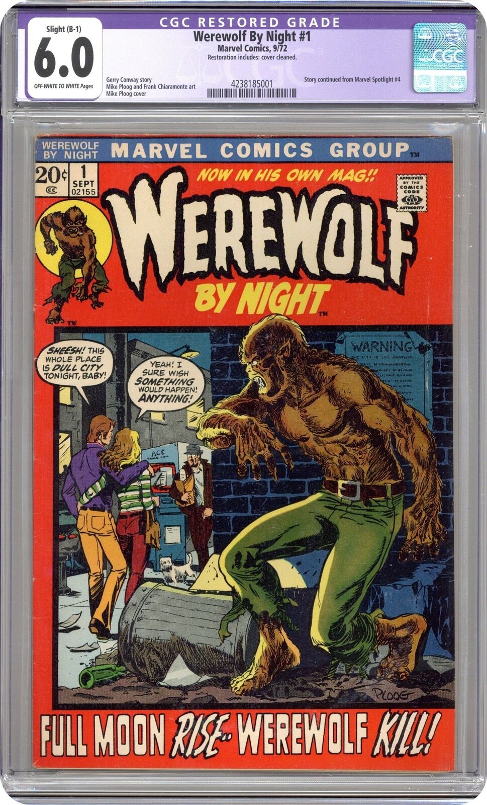 Werewolf by Night #1 CGC 6.0 RESTORED 1972 4238185001