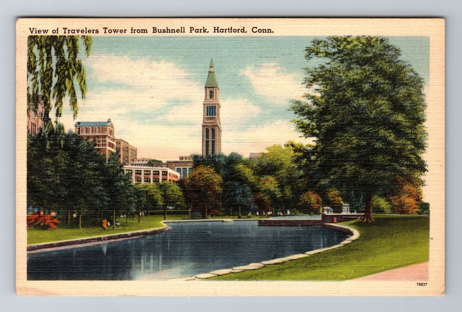 Hartford CT-Connecticut, Travelers Tower, Bushnell Park, Vintage c1951 Postcard