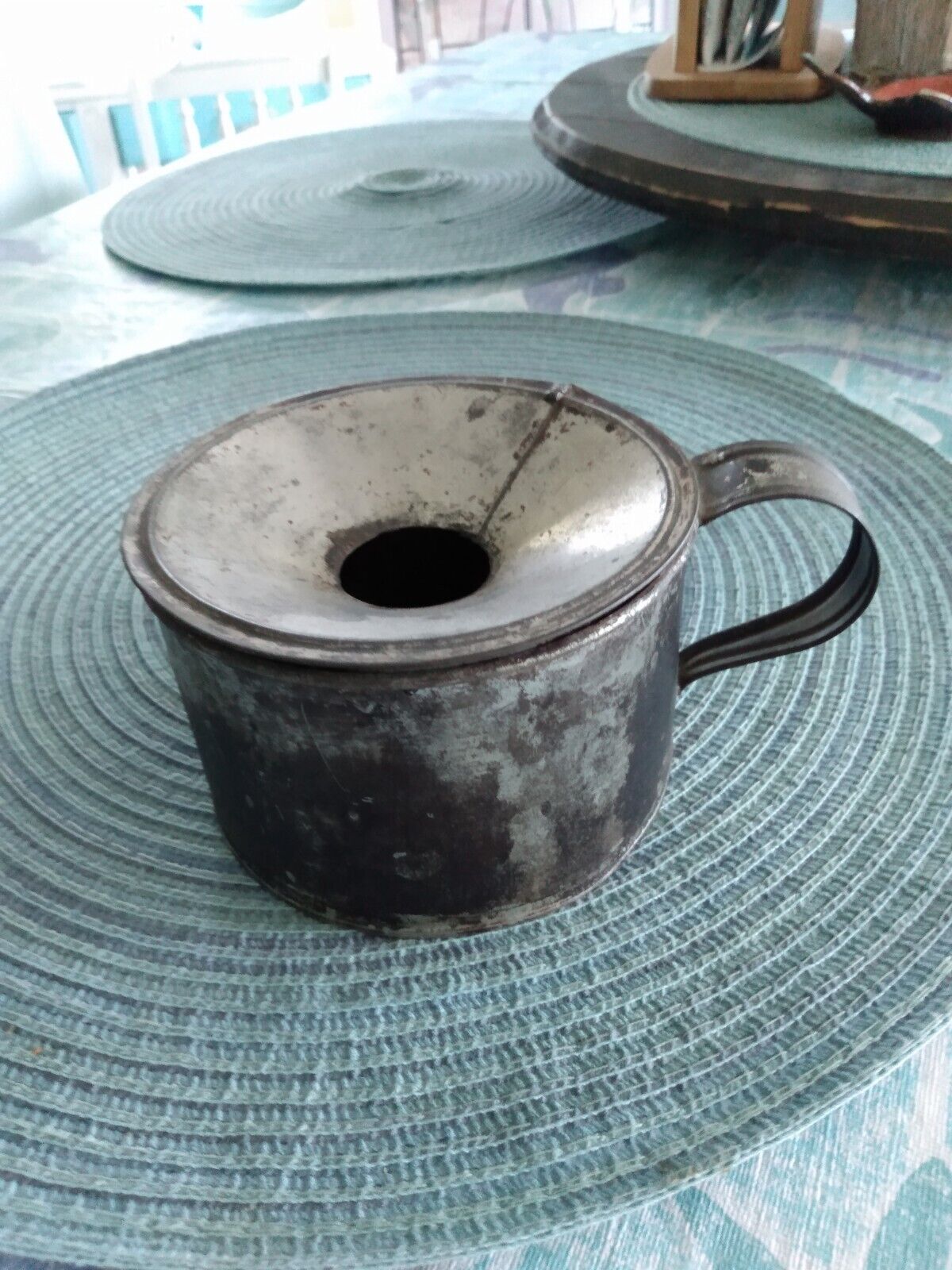 Civil War / Indian Wars Original Tin 2 Piece Spittoon/ Drinking Cup Rare Form 