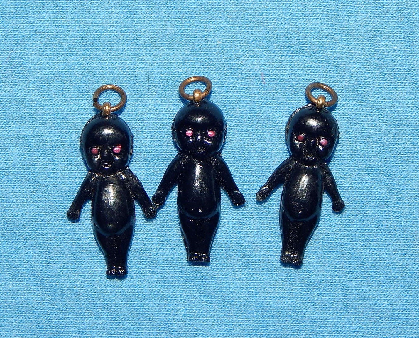 Vtg 40s Cracker Jack Celluloid Charms 3 Black Kewpie Babys Red Eyes Rare Toy