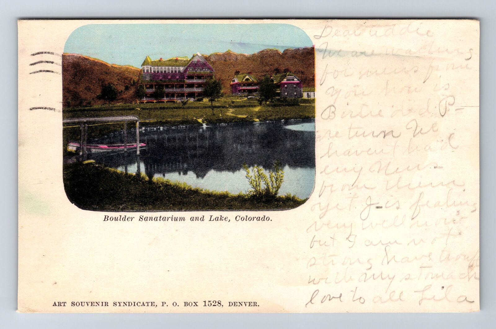 Boulder CO-Colorado, Boulder Sanitarium & Lake, Vintage c1907 Postcard