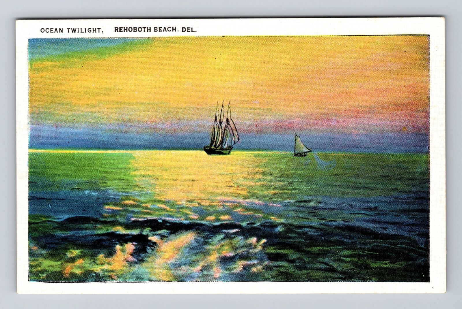 Rehoboth Beach DE-Delaware, Ocean Twilight, Antique Souvenir Vintage Postcard