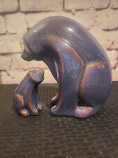 Mid Century Modern Ceramic Bear Scandinavian Purple Brown Glaze, Mom And Cub  picture