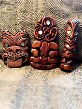 *GREAT CONDITION* Lot of 3 Wooden Carved Tiki picture