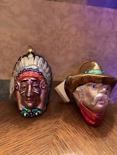 2-Polonaise Kurt Adler Native American Indian Chief & Cowboy Christmas Ornaments picture