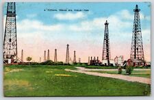 Original Old Vintage Antique Postcard A Typical Texas Oil Field Towers Landscape picture