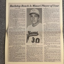 Johnny Bench Buffalo Bisons Reds POY 1967 Sporting News Baseball 11X12 Panel picture