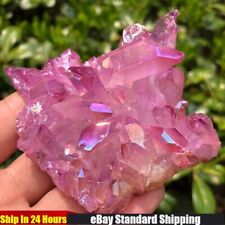 100g Natural Aura Pink Quartz Crystal Titanium Stone Cluster Druzy Geode Healing picture