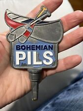 ￼ Bohemian Pils Beer Tap Handle Marker Metal Type 4.5” Rare Canoe Scene picture