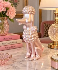 12” Pink Poodle Ceramic Figurine – 1950s Mid-Century Inspired Vintage Style picture