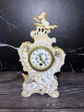 Antique 19C Sitzendorf Porcelain Clock Cherub Flute Floral For Parts Repair picture