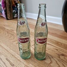 Vintage Cheerwine ACL 16 oz Green Glass Soda Bottle Advertising Used SET OF TWO picture
