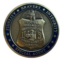 FBI Special Agent Challenge Coin DOJ Fidelity Bravery Integrity 1.75” picture