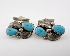 RARE Vintage SIMPLICIO Zuni Sterling Silver Turquoise Native American Cufflinks picture