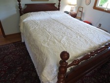 Elegant CREAM-ON-CREAM FLORAL Fringed MATELASSE BEDSPREAD - 80
