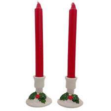 Vintage Lillian Vernon Christmas Holly Berries Ceramic Candle Sticks & Holders picture