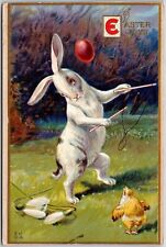 1911 A Loving Easter Kemps Rabbits Violets Hand Colored Posted Postcard picture