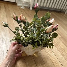 Sea Shell Roses Floral Arrangement ~ Vintage Handmade Art Shell Vase MCM picture