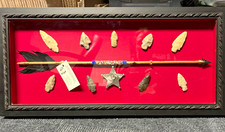Apache Native American US Flint Knapping Shadow Box Framed Arrow & Stone Points picture