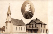 RPPC Postcard View of Church & Pasonage addressed to Stoughton Wisconsin WI 4544 picture