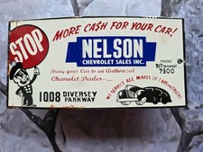 VINTAGE NELSON CHEVROLET DEALER SALES PORCELAIN SIGN CAR GAS TRUCK OIL 10