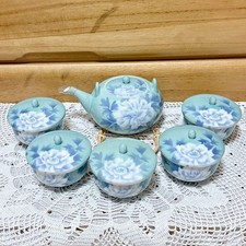 Japanese Vtg Arita Ware Tea Set w/box Fukagawa Seiji White Peony Pattern picture
