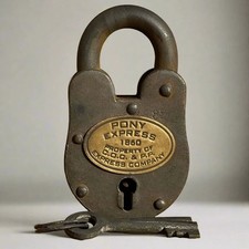 Pony Express 1860 Mail Pouch Cast Iron Lock with Brass Tag & Keys picture
