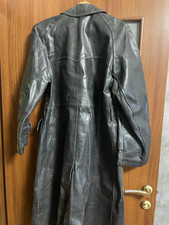 WWII Era German Leather Trench Coat Officer Style Double Breasted Long Jacket picture