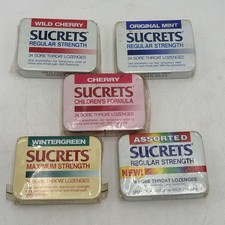 Sucrets Sore Throat Lozenges 5 Tin Lot FULL Sealed 1995 1996 VTG Display Prop picture