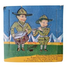 Antique Valentine Card U.S. Army Doughboys Fife Drum WWI Stand Up c.1917-1918 picture