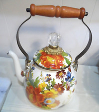 Collectible Tea Pot - MACKENZIE-CHILDS WHITE FLOWER MARKET 2 QT ENAMEL KETTLE picture