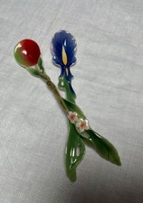 Franz Porcelain Long Tail Hummingbird 2 Lot Apple Design Sculptured Spoon picture