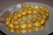 TASBIH NATURAL BALTIC Yellow AMBER ISLAMIC PRAYER ROSARY 33 Olive Beads, pressed picture