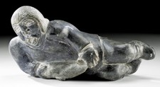 BIG Vintage Signed Tuukak Kiatainaq Inuit Soapstone carving of Seal Hunter 11 in picture