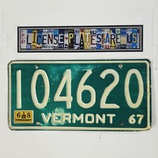 1967 Vermont License Plate π₯ Original Vintage VT w/1968 Tag 104620 picture
