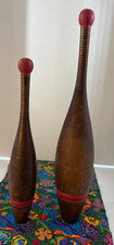 Pre-WWII (2) Vintage US Army Wooden Red Top Exercise Clubs 2LB/6LB Pins Set VGC picture