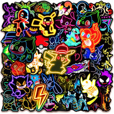 Pokemon Stickers 100 Pack Pack Glossy Neon Decal Sticker Bulk Bundle x2 50 Packs picture