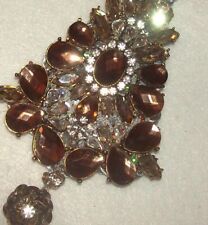 Repurposed Vtg Amber Rhinestone Necklace Jewelry Xmas Tree Ornament OOAK picture