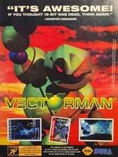 Rare Vintage Sega VectorMan Release Ad & 90% Review Magazine Lot Ephemera picture