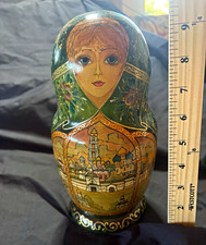 Hand-Painted Handmade Russian Matryoshka Nesting Dolls Set of 10 Signed picture